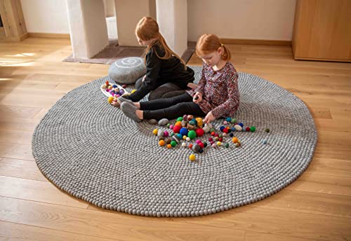 naturling Kinderteppich aus 100% Filz Kugeln handgemacht - großer Spielteppich rund (Grau, 200 cm) von naturling