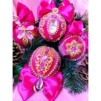 Pink Samtbezug, Kugel, Strasssteine Pink, Weihnachtsgeschenk von navical