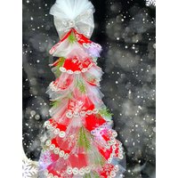 Roter Baum, Rotes Band Und Tüll Kleiner Weihnachtsbaum, Tischplatte Weihnachtsdekoration, Weihnachtsgeschenk, Weihnachtsstubendekoration von navical