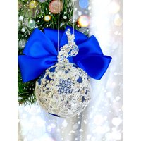 Strass Blaue Weihnachtskugel, Blauer Samtbezug Strasskugel, Glasur Blau Weißer Baumschmuck, Weihnachtsgeschenk, Baumschmuck von navical