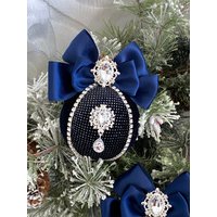 Weihnachten Strass Ornamente, Handgemachte Kugeln, Weihnachtsdekorationen, Baum Marineblaue Kugel, Blaue Und Silberne Wunderschöne Ornamente von navical