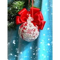 Weiße Und Rote Christbaumkugel, Christbaumkugel Rot, Shabby Chic Ornament, Weihnachten Unzerbrechliches Geschenk, Kinderzimmer Deko, Hochzeit Deko von navical