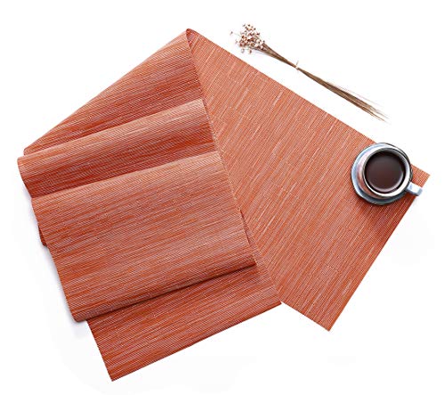 nawaish rutschfeste umweltfreundliche rechteckige Tischläufer aus PVC und Vinyl gewebte Wärmedämmung mit westliche Stil (Orange, 30 x 135 cm) von nawaish