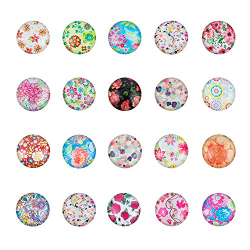 nbeads 1 Box mit 180~190 Stück gemischten 12 mm Blumen Glas rund Cabochons Flatback Dome Cameo für Schmuckherstellung von nbeads