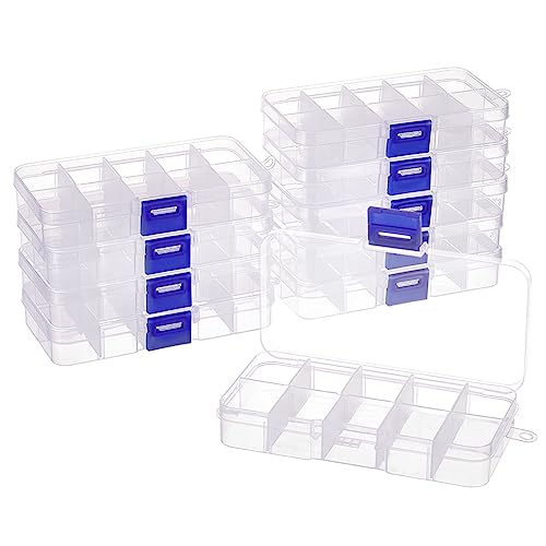 NBEADS 10 Stk. 10 Raster Kunststoff Organizer Box, Klare Kunststoff Schmuck Teiler Box Organizer Mini Tackle Boxen Schmuck Aufbewahrungsbehälter für Perlen Kleinteile Findings Lagerung, 12.8x6.9x2.2cm von nbeads