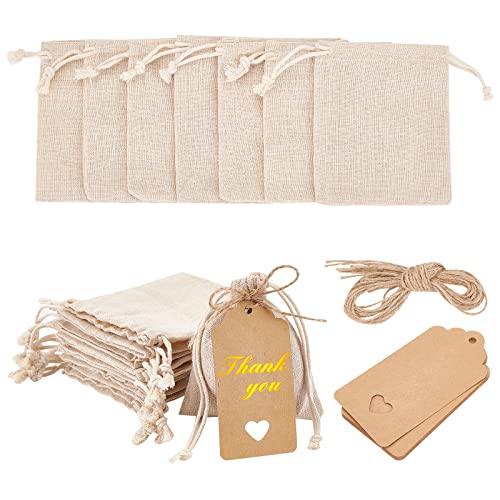 NBEADS 10 Stück Jute Kordelzug Geschenktüten, Beige Sackleinen Verpackungsbeutel Schmuckbeutel Geschenkverpackungsbeutel Mit Kraft Tags Jute Schnur Für Weihnachten Hochzeit Gastgeschenke, 11x9.5 cm von nbeads