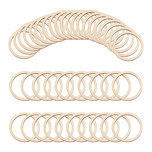 NBEADS 100 Stück 60 mm unbehandelte Holzstücke Ringe Form, Antike Weiße Kreis Ornamente Holz Verbindungsringe blanko Holzscheiben zum Malen Brandmalerei Wohnkultur, 50 mm Innendurchmesser von nbeads