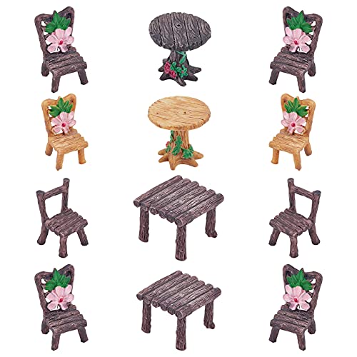 nbeads 12 Stück Tisch Stuhl Harz Handwerk Micro Landschaft Ornament Fee Garten Miniatur Figur Dekoration Für Garten Moos Sukkulenten Home DIY Dekoration von nbeads
