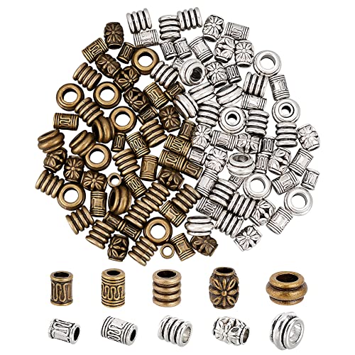 NBEADS 120 Stück 10 Stile Legierung Haarperlen, 2 Farben Tibetischer Stil Europäische Perlen Großes Loch Bronze Bartperlen Antike Silber Spacer Dreadlock Perlen für Schmuck Herstellung, Loch: 4~7mm NBEADS 120 Stück 10 Stile Legierung Haarperlen, 2 Farben Tibetischer Stil Europäische Perlen Großes Loch Bronze Bartperlen Antike Silber Spacer Dreadlock Perlen für Schmuck Herstellung, Loch: 4~7mm von nbeads