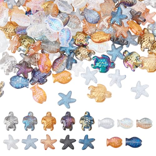 NBEADS 150 Stück 3 Stile Meer Glas Perlen, Gemischte Farbe Ozean Thema Meer Schildkröte Seestern Lampwork Perlen Bulk für DIY-Schmuck machen Craft Supplies von nbeads
