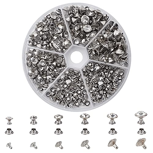 nbeads 180 Sets Strass Nieten, 6 Größen Silber CZ Klar Kristall Nieten Messing Silber Rivets for Leder Handwerk DIY Dekoration Reparatur von nbeads