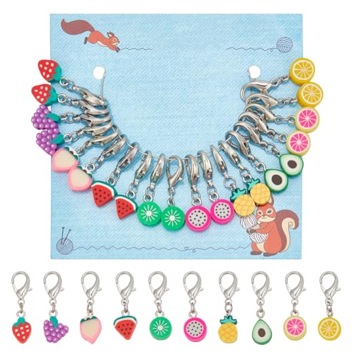 NBEADS 20 Stück 10 Stile Obst Maschenmarkierer, Maschenmarkierer Häkeln Maschenmarkierer Mit Karabinerverschluss Strick-Und Häkelzubehör Zum Markieren von Richtungsrichtlinien von nbeads
