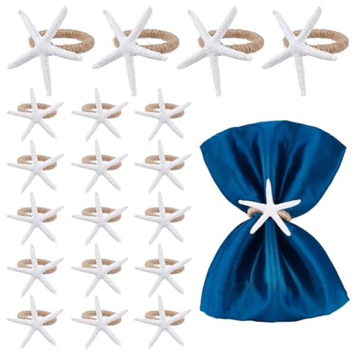 NBEADS 20 Stück Seestern Serviettenringe Set, Weiße Küstenhochzeitsdekor Muschel Serviettenhalter Für Strand Mottopartys Nautische Tischdekorationen Für Geburtstagsbankette von nbeads