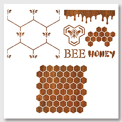 NBEADS 3 Stück 3 Stile Bee Hive Malschablonen Vorlagen, 30x30cm Sternenhimmel Wiederverwendbare DIY Kunst Bastelschablonen Zum Malen Auf Holz Stoff Papier Wände Segeltuch Fußboden Fliese von nbeads