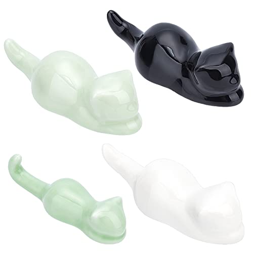 NBEADS 4 Stück Katze Essstäbchen Rest, Porzellan-Pinselhalter Chinesische Malerei Pinselablage Essstäbchen Löffel Gabeln Messer Keramik Geschirrablage Set Künstlerbedarf Zum Malen Schreiben Esstisch von nbeads