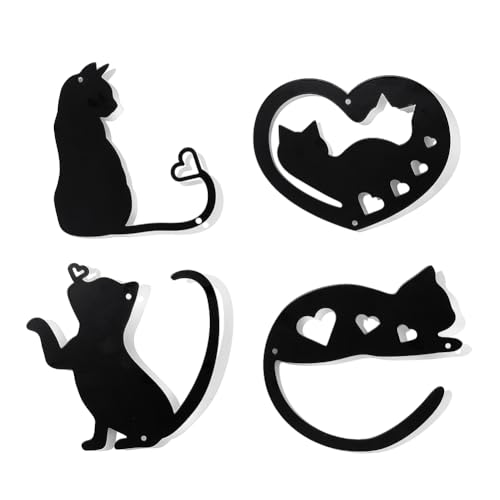 NBEADS 4 Stück Katze Herz Metall Wanddeko, Schwarzer Wandbehang Moderne Wanddekoration Silhouette Wandkunst Metallbilder Für Zuhause Schlafzimmer Flur Wohnzimmer Badezimmer Büro Hotel Dekor von nbeads