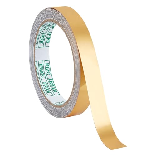 NBEADS 5 Rolle 50m Zierleisten zum Abziehen und Aufkleben, Etwa 1.5cm Breit Große Selbstklebende PVC-Kontaktpapier-Wandaufkleber Mit Flexiblem Spiegelrand Für Wandtüren Und Fenster, Gold von nbeads