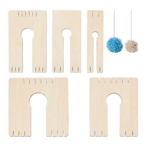 NBEADS 5 Stk. 5 Größen Hölzerne Pompon Maker, Holz Quaste Making Tool Quastenwebstuhl Fluff Ball Weavers Stricken Craft Tool für Quaste Spitze und Knoten Weben Handarbeiten von nbeads