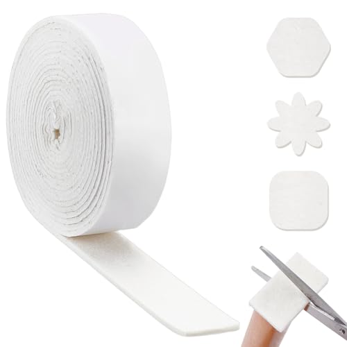 NBEADS 600x5cm Selbstklebendes Filzband, weiße Selbstklebender Filzgleiter Filzrolle Auf Der Rückseite rutschfeste Filz Möbelpolster Zum Schutz Von Hartholzböden Stuhl Und Wandschutz, 0.5cm Dick von nbeads