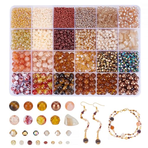 NBEADS 6120 Stück 24 Stile Glasperlenset, Saatgut Perlen Acryl Perlen Runde Kugel Perle Bicone Perlen Tigerauge Perlen Kristall-Perlen Facettierte Perlen Camel Perlen für Schmuckherstellung von nbeads