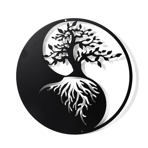 nbeads Baum des Lebens Metall Wanddekoration, 30 cm Yin Yang Wandkunst Schwarz Wandbehang Dekor Silhouette Wandkunst Für Schlafzimmer Wohnzimmer Badezimmer Büro Garten Hotel Wanddekoration von nbeads