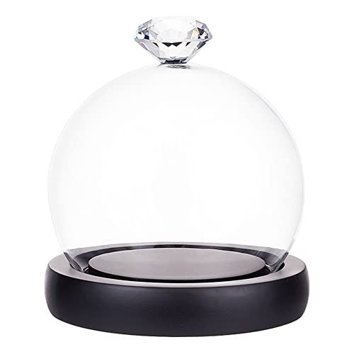 NBEADS Glasglocke mit Holzboden, Transparente Glasbox Dome Cloche Glas Display halbrund Klare Dekorative Glas Vitrine mit Schwarz Tablett für Valentinstag Ewige Rose Lichterketten schmuck, 10.3x11.5cm von nbeads