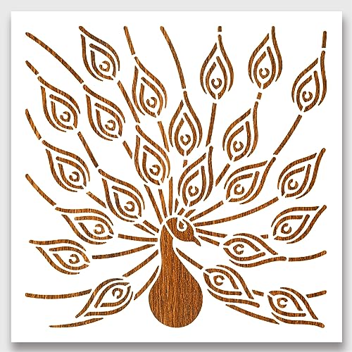 NBEADS Pfau Schablone, Wiederverwendbare PET Malerei Schablone Tempalte DIY Kunst Handwerk Malerei Wand Schablonen für die Malerei auf Holz Leinwand Papier Möbel Wand, 30×30cm von nbeads