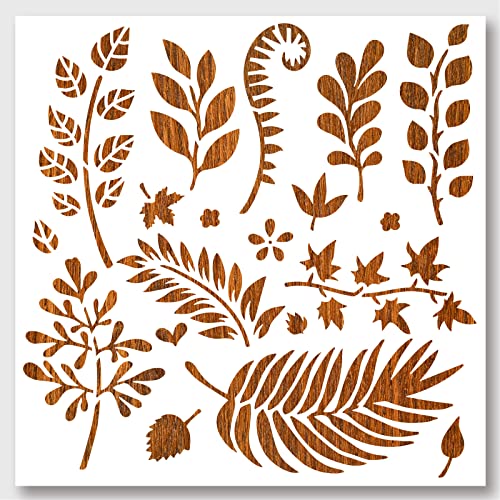 NBEADS Schablone Mit Gemischten Blättern, Wiederverwendbare PET-Pflanzen-Malvorlagen DIY Art Craft Painting Wall Cut Schablonen 30×30cm Zum Malen Auf Holz, Leinwand, Papier, Möbelwand von nbeads