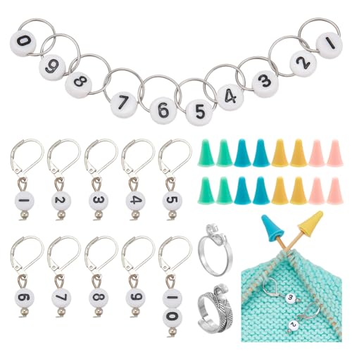 NBEADS Stricken Reihe Zähler Chains Kits, Inklusive 10 Stück Zahlenperlen Maschenmarkierer 20 Stk. Stricknadel Stopper 1 St. Zählerketten 2 St. Fadenführer Fingerhalter für DIY Stricken NBEADS Stricken Reihe Zähler Chains Kits, Inklusive 10 Stück Zahlenperlen Maschenmarkierer 20 Stk. Stricknadel Stopper 1 St. Zählerketten 2 St. Fadenführer Fingerhalter für DIY Stricken von nbeads