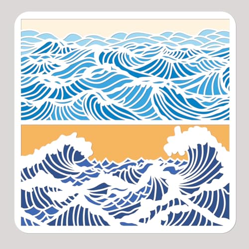 NBEADS Wellen Malschablone, 30x30 cm Wiederverwendbare Bastelschablonen Ausgehöhlte Zeichnung Malvorlage Zum Malen Auf Holz Stoff Papier Wänden Leinwand Möbeln von nbeads