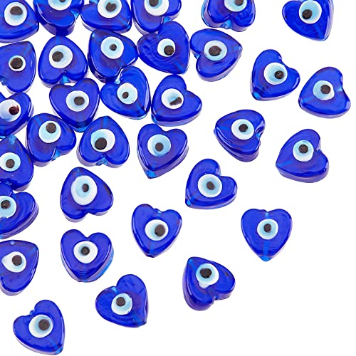 NBEADS ca. 33 Stück Herz Evil Eye Perlen, 12 mm Glas Evil Eye Charm Türkischer Evil Eye Spacer Perlen Lampwork Lose Perlen Mit 1.4 mm Loch Für DIY Halsketten Armbänder Schmuckherstellung, Mittelblau NBEADS ca. 33 Stück Herz Evil Eye Perlen, 12 mm Glas Evil Eye Charm Türkischer Evil Eye Spacer Perlen Lampwork Lose Perlen Mit 1.4 mm Loch Für DIY Halsketten Armbänder Schmuckherstellung, Mittelblau von nbeads