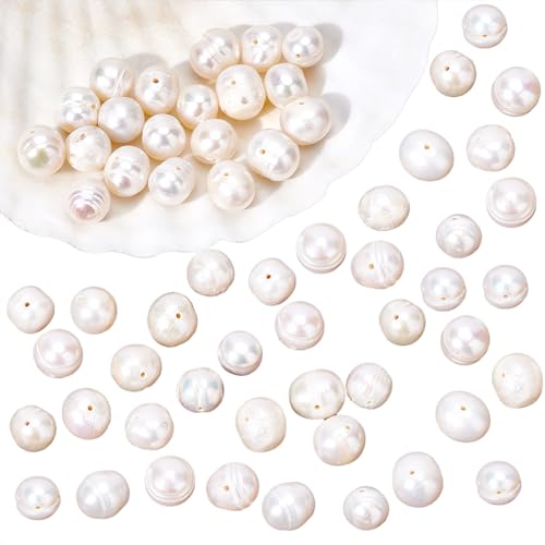 nbeads 1 Stränge ca. 41 Stück 8~9 mm weiße Süßwasserperlen für Schmuckherstellung, natürliche kultivierte Süßwasserperlen Grade A Kartoffel lose Pearl Perlen zum auffädeln Halsketten Armbänder von nbeads