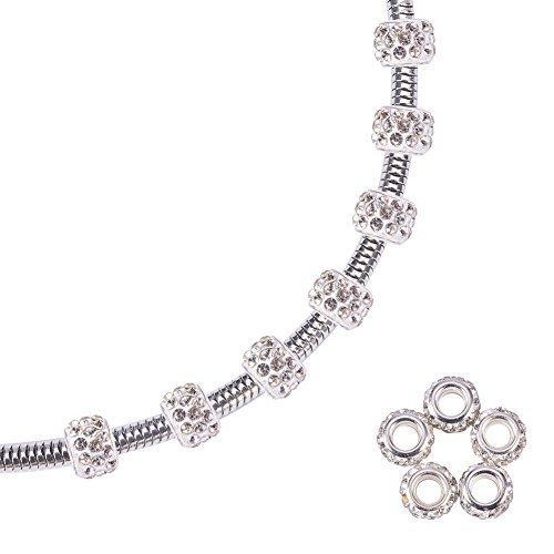 nbeads 100 Stück Polymer-Ton-Kristall-Strass-Perlen, 5 mm großem Loch Europäische Perlen Polymer Clay für Charm-Armbänder, 11–12 mm Durchmesser von nbeads