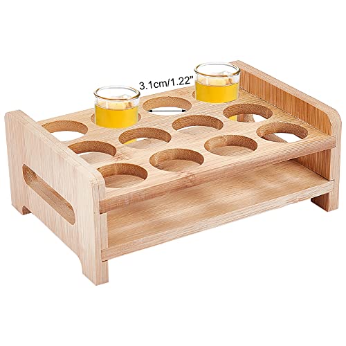 nbeads 12 Schnapsglas Set, Loch: 3.1 cm Schnapsgläser Tablethalter Bar Bambus Schnapsglashalter Weinglas Tasse Serviertablett Schnapsglas Organizer Holz Schnapsbank Bar Zubehör Für Party Bar Club von nbeads