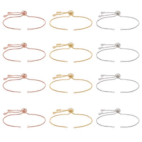 NBEADS 12 Stück Verstellbare Armbänder Herstellung, Slider Armbänder Herstellung Mit Round Strass Charms Endet Slider Extender Ketten Für Schmuckherstellung DIY Fundstücke, 24 cm von nbeads