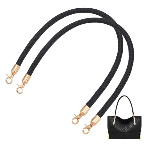 nbeads 2 STK. Geflochtener Handtaschenriemen, 60cm PU Leder Ersatz Griffe mit Goldenen Schnallen Kurzer Handtaschenriemen für Tote Crochet Pochette Designer Tasche, Schwarz von nbeads