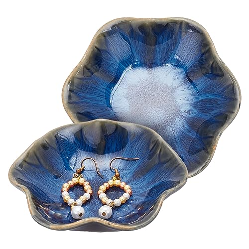 nbeads 2 STK. Keramik-Schmuck-Schale, Japanischen Stil glasierte Lotus Porzellanschale Schmuck-Tablett Keramik Derorative Schmuck Organizer für Geburtstag Geschenk Schmuck Lagerung Home Decor von nbeads