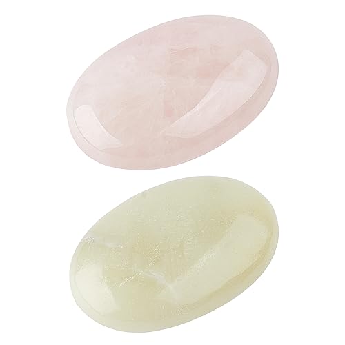 nbeads 2 Stück Natürlicher Rosenquarz Und Serpentin, Daumen Sorge Stein ovale Form poliert Palm Daumen Tasche Edelstein für Scraping Massage Angst Stressabbau Körper Balancing von nbeads