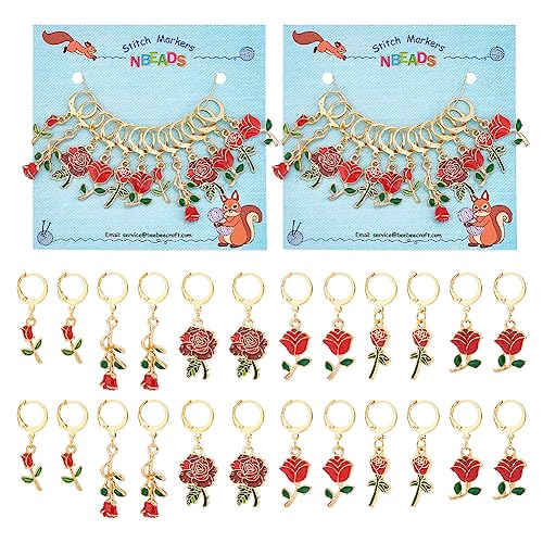 nbeads 24 Stück 6 Stile Blume Maschenmarkierer, Legierung Emaille Valentinstag Thema Häkeln Charms Abnehmbar Verriegelung Stich Marker Mit 304 Edelstahl Verschluss Für Nähen Quilten Schmuck von nbeads