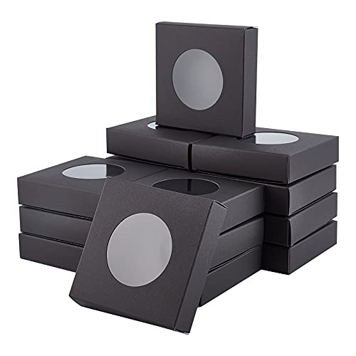 nbeads 24 Stück Kraftpapier Geschenkbox Mit Klarem Fenster, Faltbare Kreativ Schmuck Boxen Karton Display Backschachtel Für Hochzeitsfeier Unternehmen Schmuck Gebäck, 10x10x2.5cm Schwarz von nbeads