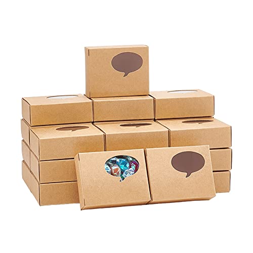 nbeads 24 Stück Kraftpapierboxen Mit Fenster 7.9x6.1x2.6cm, Braune Bäckerei-Box Mit Dialogmuster Fenster Gebäckboxen Mini-Kuchenbox Leckerli-Box Für Gebäck Kekse Kuchen Donuts Makronen von nbeads