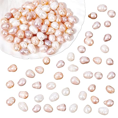 nbeads 3 Stränge Ca. 114 Stück 3 Farben Natürliche Süßwasserperlen, 7~8mm Weiß Pflaume Rosa Oval Süßwasserperlen Lose Süßwasserperlen Charms Perlen Für Handwerk Halsketten Ohrringe Schmuckherstellung von nbeads