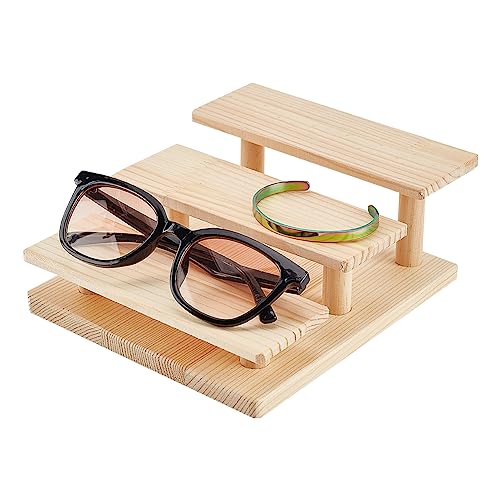 nbeads 3-Stufige Massivholz-Brillenständer, Massivholz Sonnenbrillen Schmuck Riser Rack Display Halter Vitrine Tablett Multi-Layer Display Ständer Für Brillen Uhr Schmuck Flasche Dose von nbeads