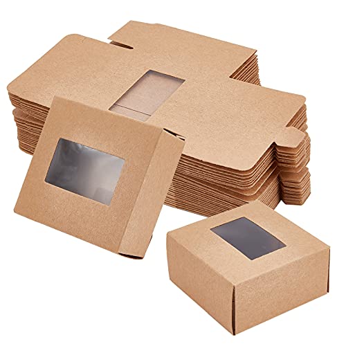 nbeads 30 Stück 8x8x4cm Geschenkboxen Mit Fenster, Quadratische Geschenkboxen Aus Pappe Karton Display Back schachtel Für Dessert Kuchen Süßigkeiten Muffin Donut Macaron Und Schmuckverpackung, Kamel von nbeads