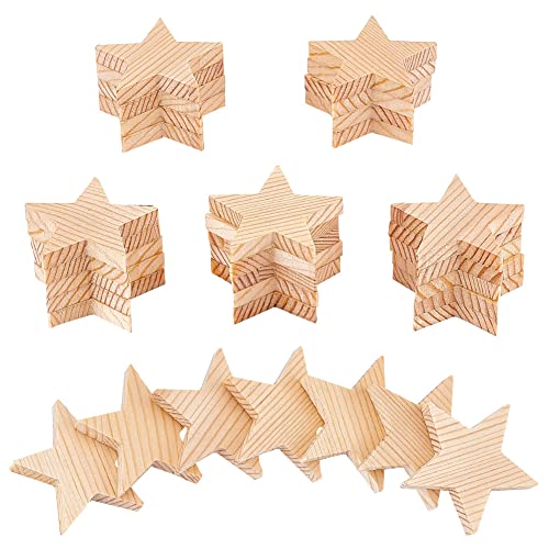 nbeads 30 Stück Unfertige Stern Holz Stücke, 49 mm Blanko Holzsternscheiben Holz Ausschnitte Ornamente Naturholz Verzierungen Zum Zeichnen Kunsthandwerk Weihnachts Hochzeitsdekoration, 7.5 mm Dick von nbeads