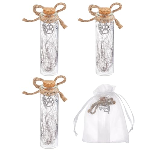 nbeads 4 STK. Tierhaare Miniflasche mit Korken, 7.8cm Mini-Glasflaschen mit Herz-Dekor Memorial Glasflasche für Tierhaare Erinnerung Sympathie Geschenk Glas Vial für Asche Fell Urne von nbeads