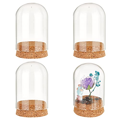 nbeads 4 Sets Mini Deko Glasglocke, 7x5 cm Mini Glaskuppel Ewige Blume Glas Display Dome Cloche Halbrunde Transparente Glas Display Dekorative Vitrine Mit Korkboden für Hochzeit Valentinstag von nbeads