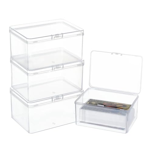 nbeads 4 Stk. Mini Plastik Aufbewahrungsbehälter, 10x6.6x3.85cm Kunststoff-Kartenetui-Halter Rechteckige Box mit Deckel Perlen Aufbewahrungsboxen für Kleine Gegenstände Kunsthandwerk Schmuck Lagerung von nbeads