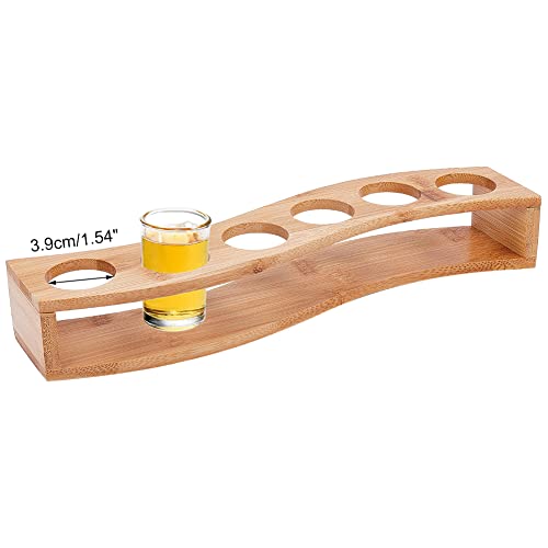 nbeads 6 Schnapsglas Set, Loch: 3.9 cm S-Form Schnapsgläser Tablethalter Bar Bambus Schnapsglashalter Weinglas Tasse Serviertablett Schnapsglas Organizer Holz Schnapsbank Bar Zubehör Für Party Club von nbeads