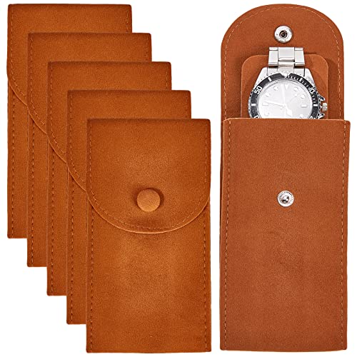 nbeads 6 Stück Samt Uhrenaufbewahrungstasche, Tragbare Einzeluhr Reisetasche Uhrentasche Uhren-Aufbewahrungstasche Uhrenetui Luxus Geschenktasche Mit Druckknopf Für Schmuck Uhr, Sienaerde, 13x6.7 cm von nbeads